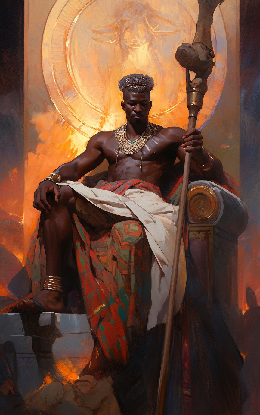 Highly detailed African Sun King on Throne