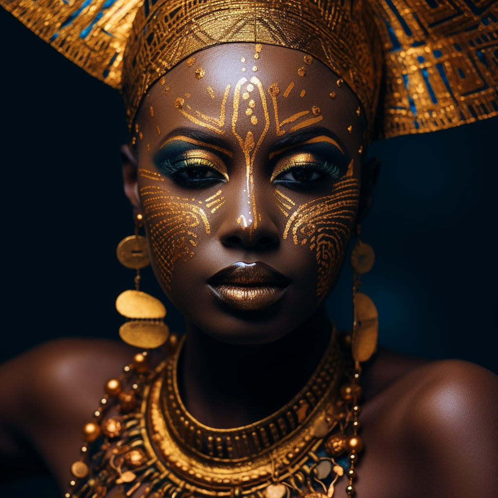 Intricate patterns in Afrofuturist makeup