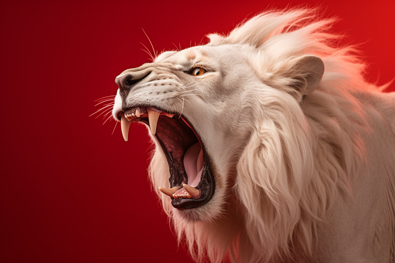 Albino Lion Roaring with Cinematic Lighting