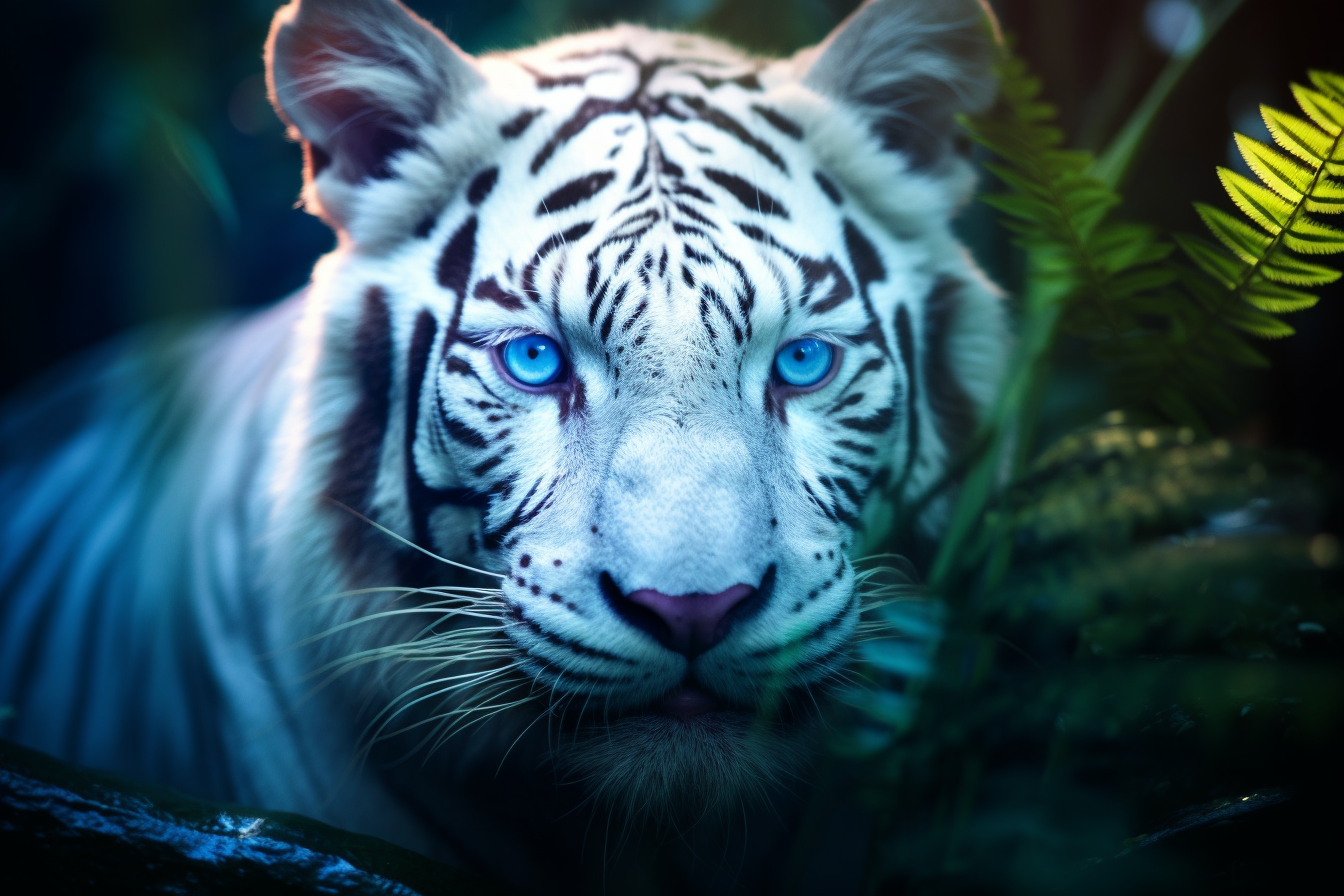 Albino tiger face in tropical forest