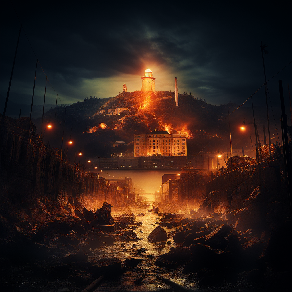 Breathtaking cinematic movie poster of Alcatraz Island