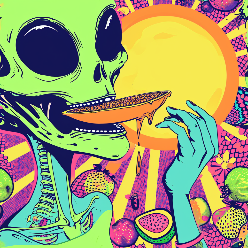 Alien eating person, bright background