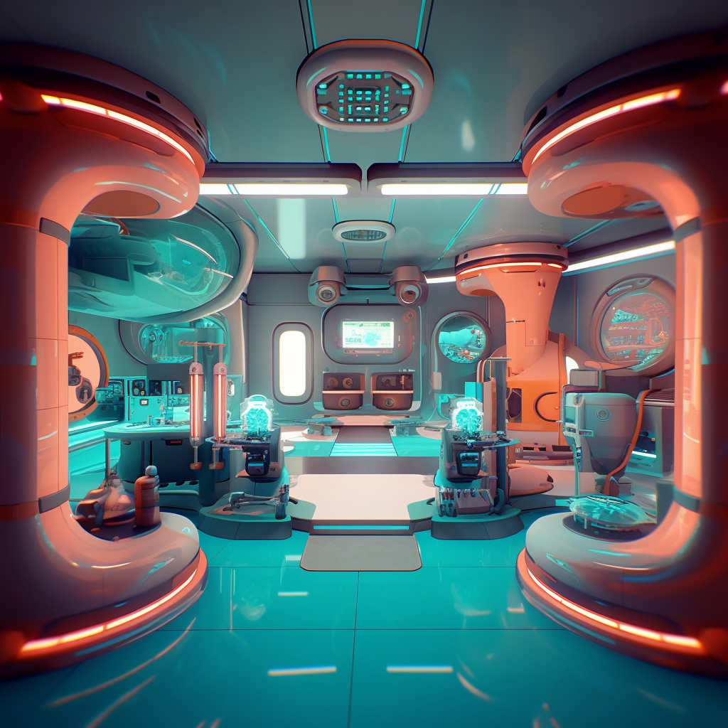 Colorful alien lab in virtual world