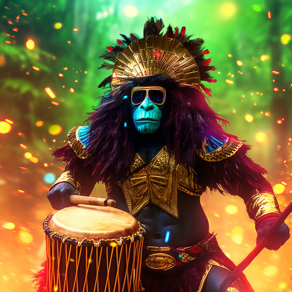 Colorful Alien Tribe Playing Konga Drums