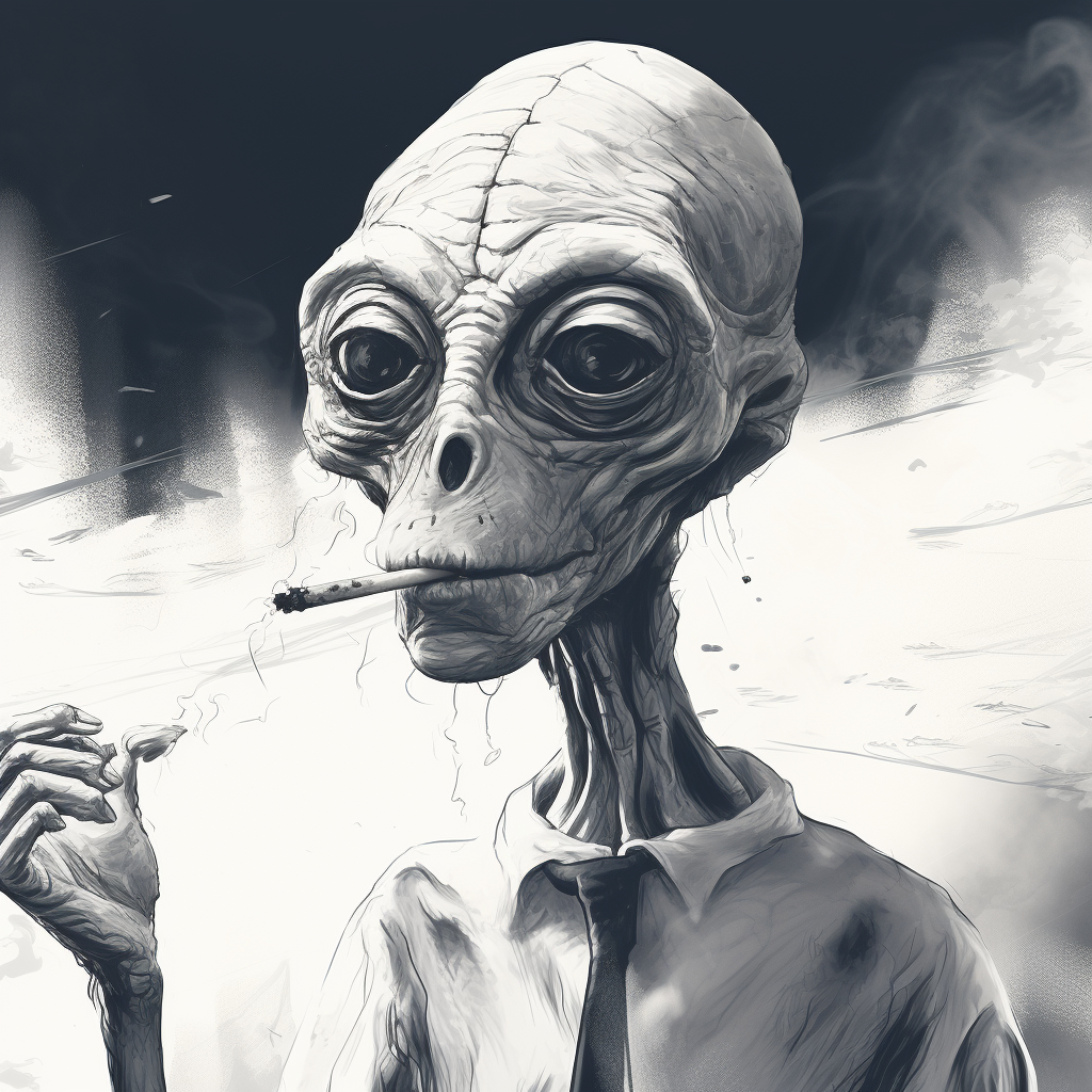 Alien smoking cigar forming 'Abditory'