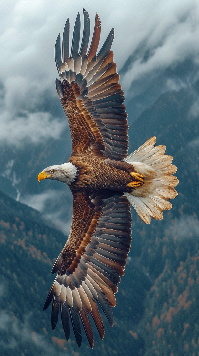 American Eagle Flying Above Mountain Rocks