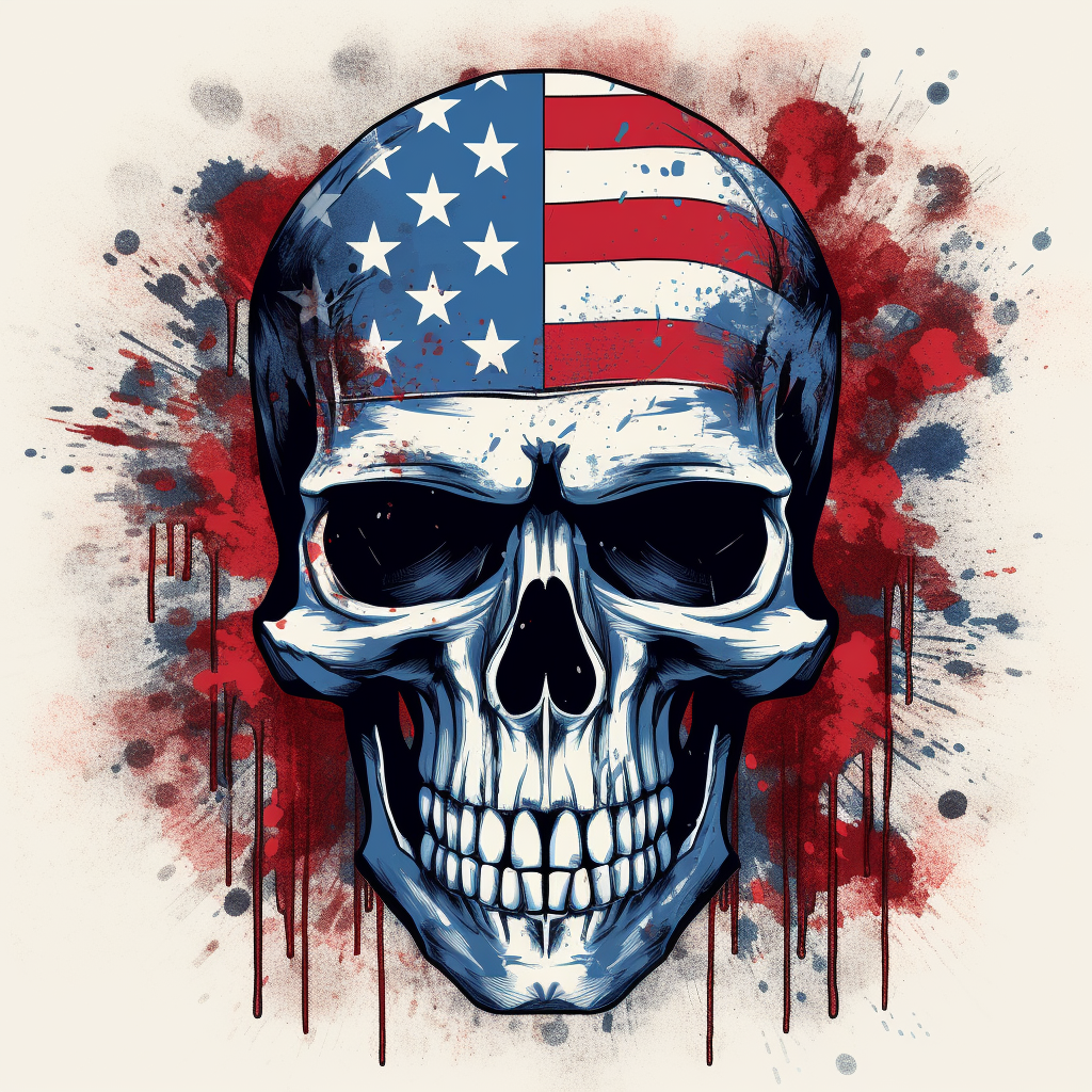 American traditional skull on distressed flag background