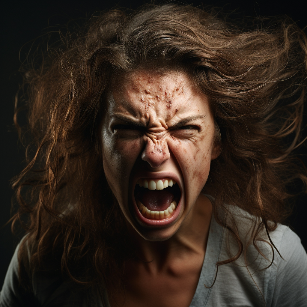 American woman expressing rage and anger