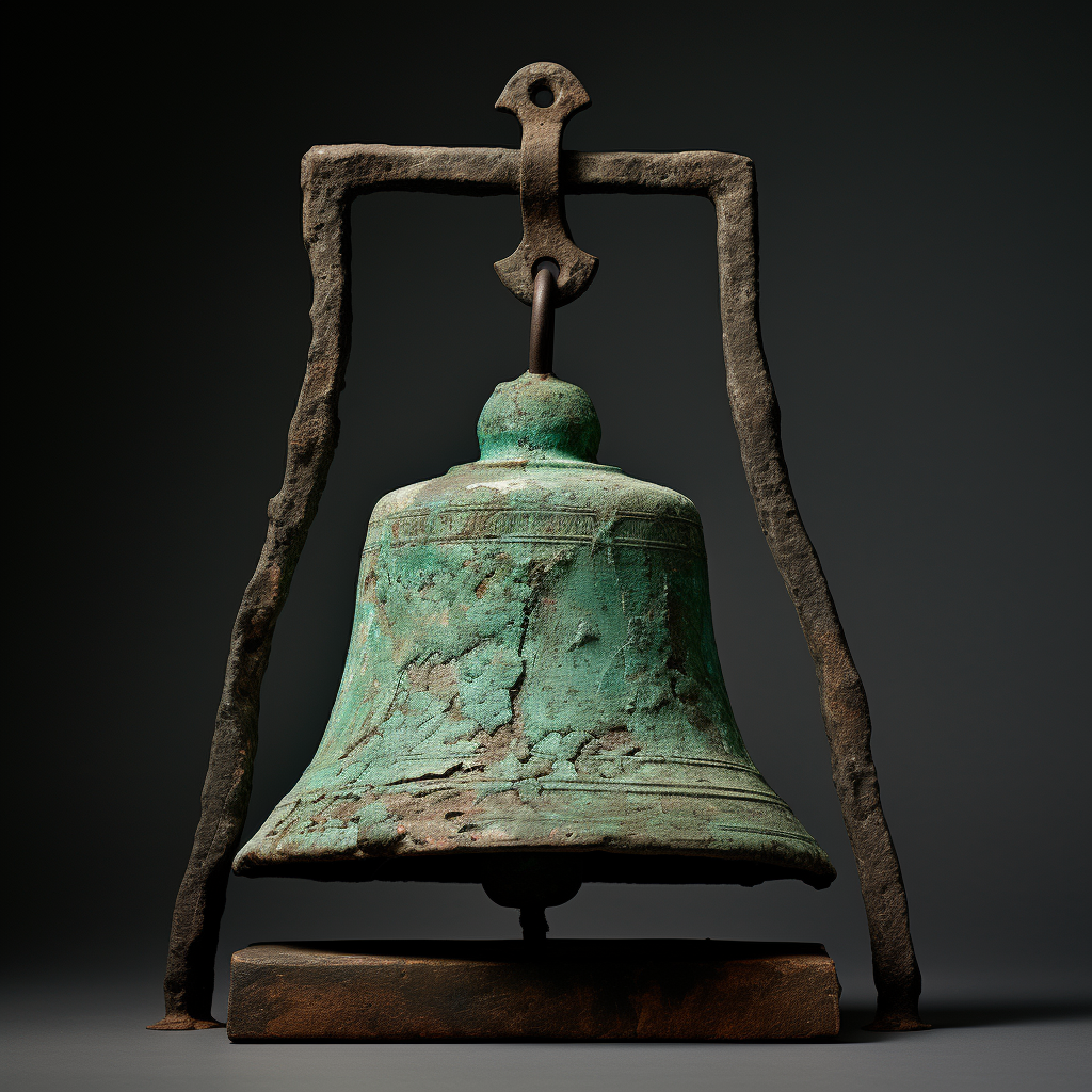 Ancient bell with verdigris and scratches