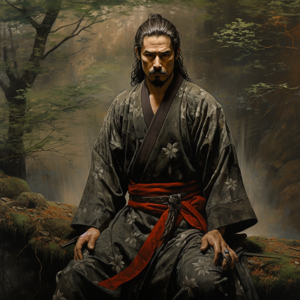 Ancient samurai in reflective meditation