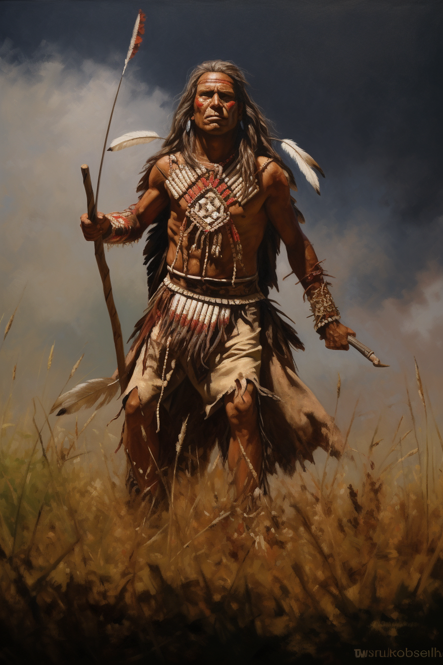 Ancient Iroquois American Warrior in Epic Meadow