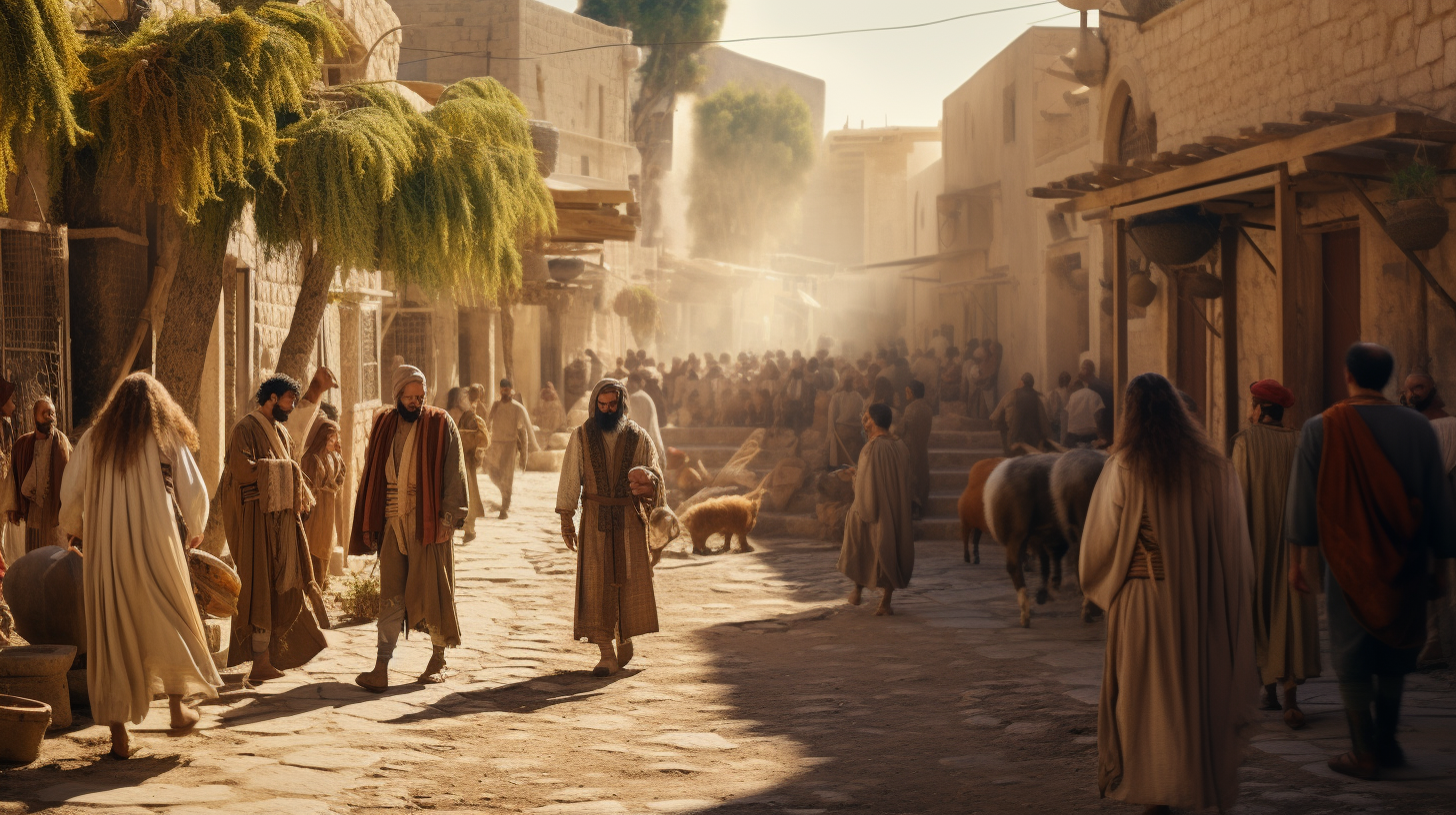 Ancient Israel People on Street Image