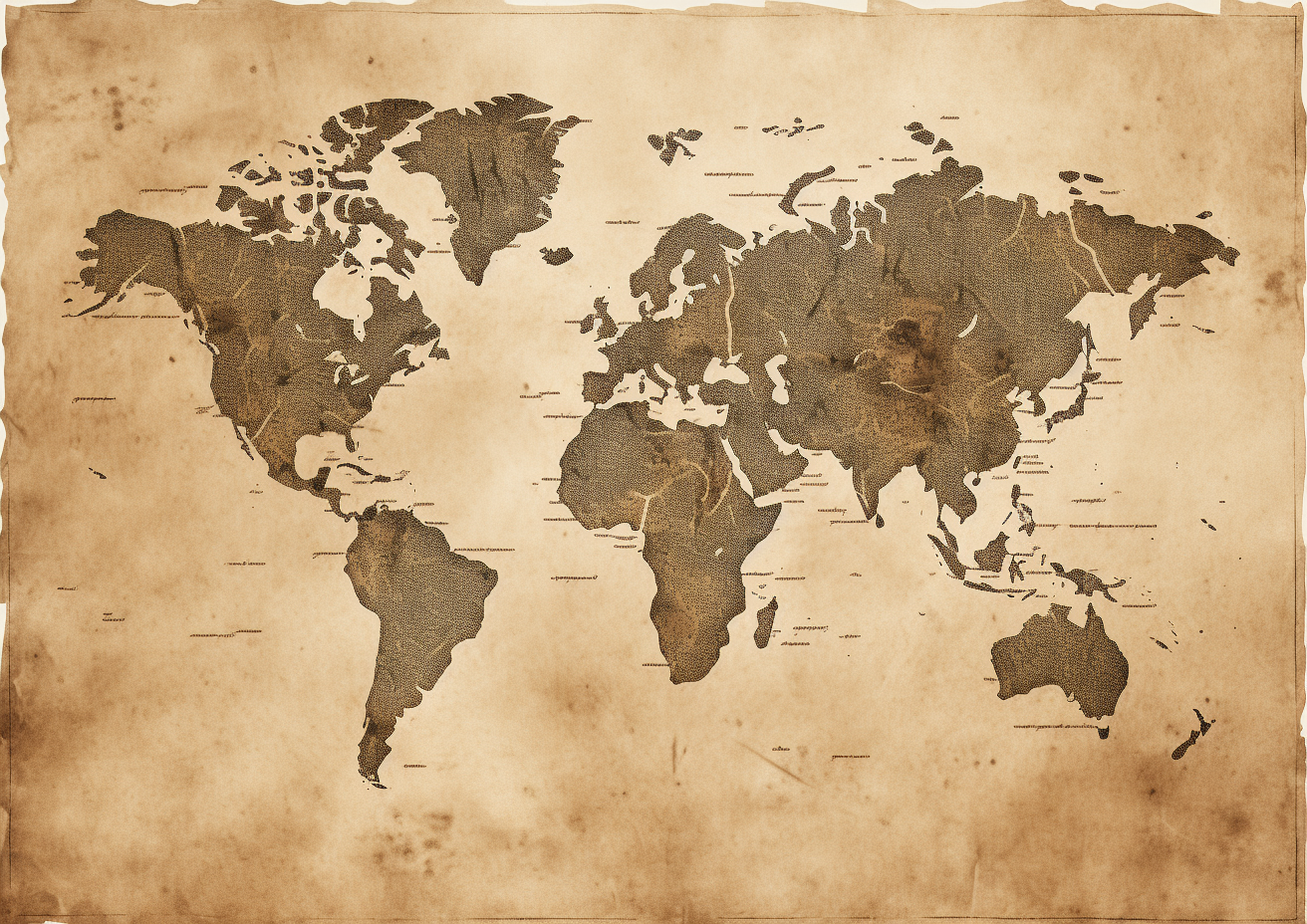 Ancient print of world map