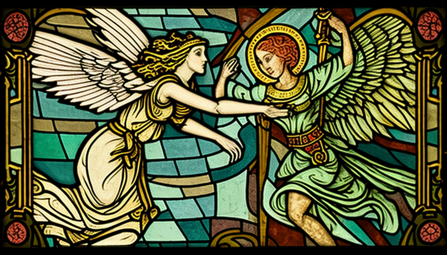 Art Nouveau angel battling demon