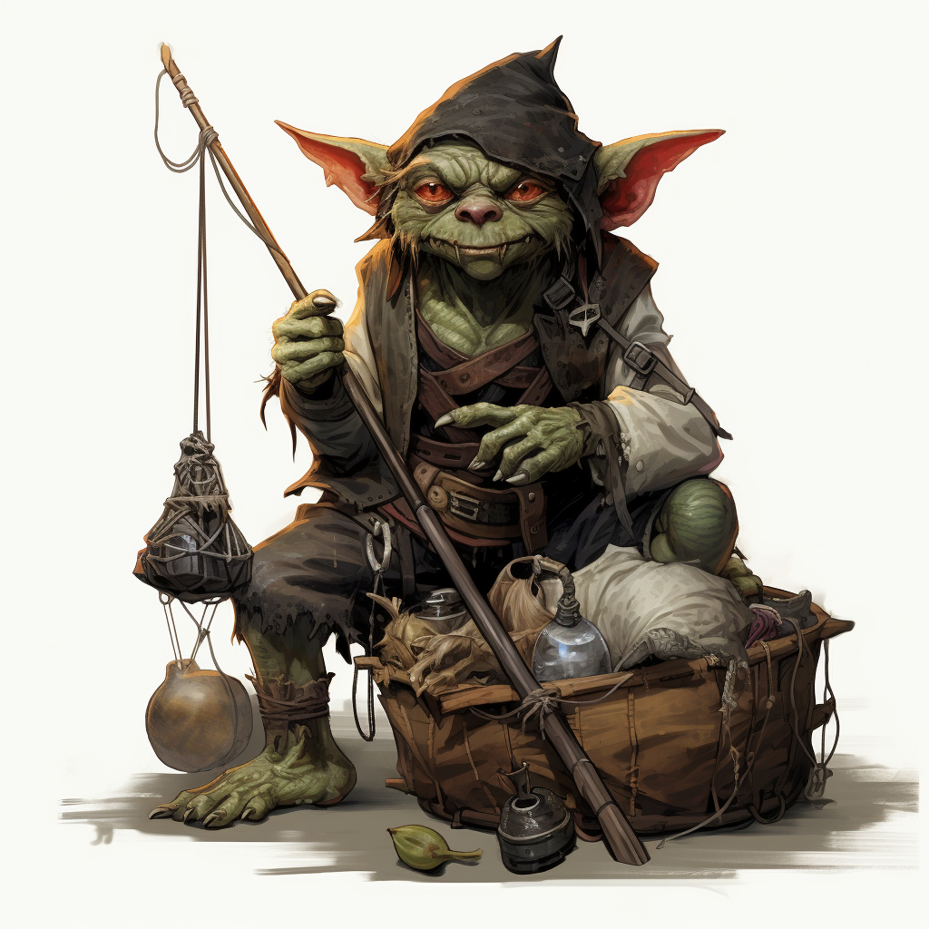 Angry D&D Goblin with Dog-Catching Equipment