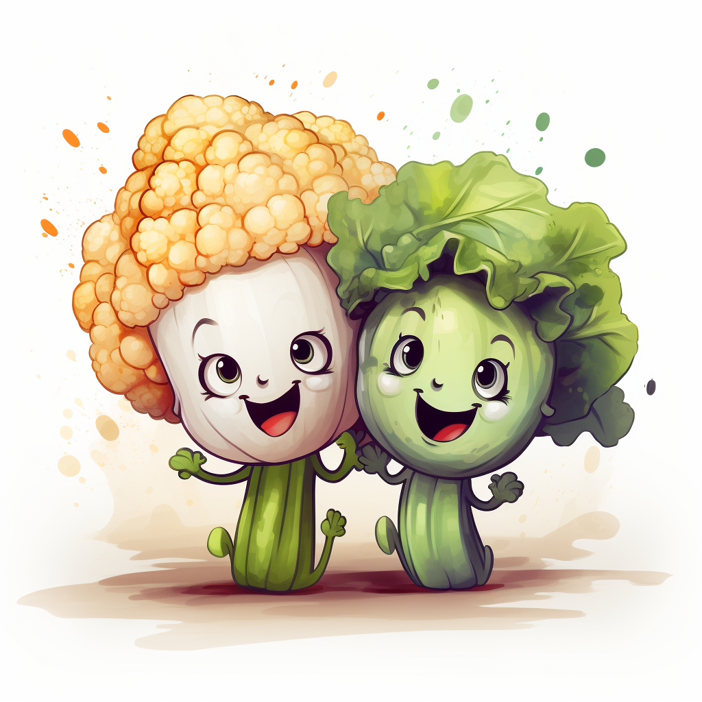 Colorful animated cauliflower with couple