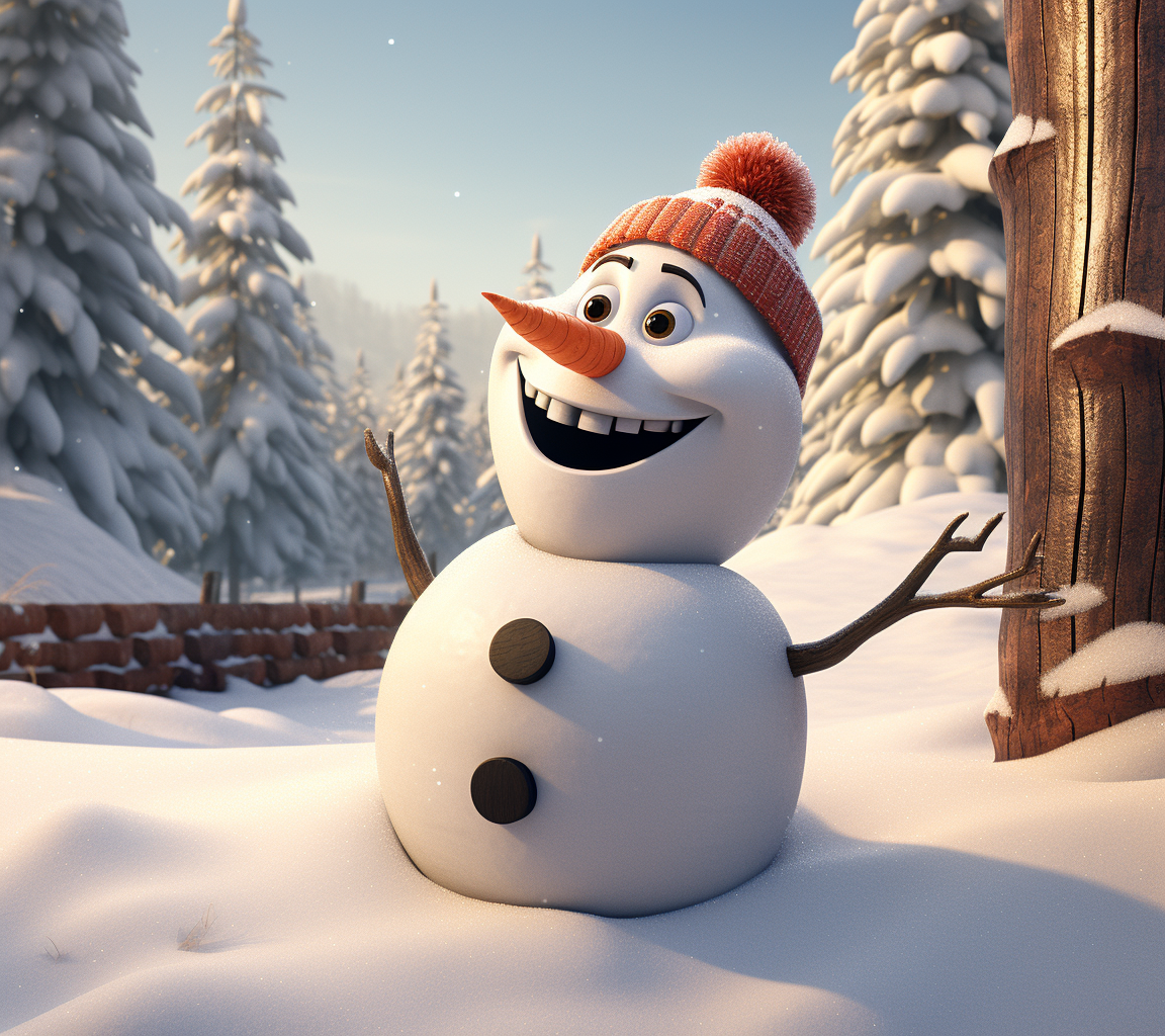 Cute animated snowman with 3D cartoon style