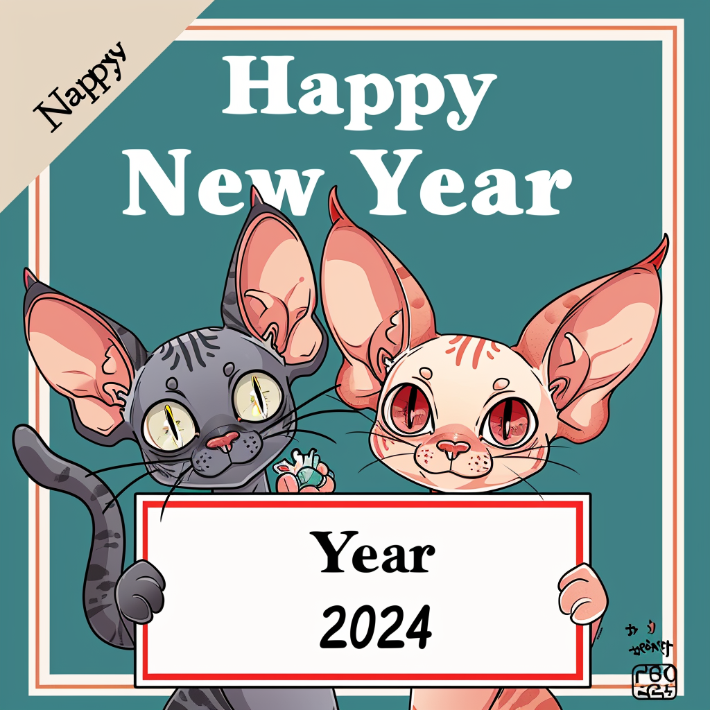 Cute cats holding  Happy New Year 2024  sign