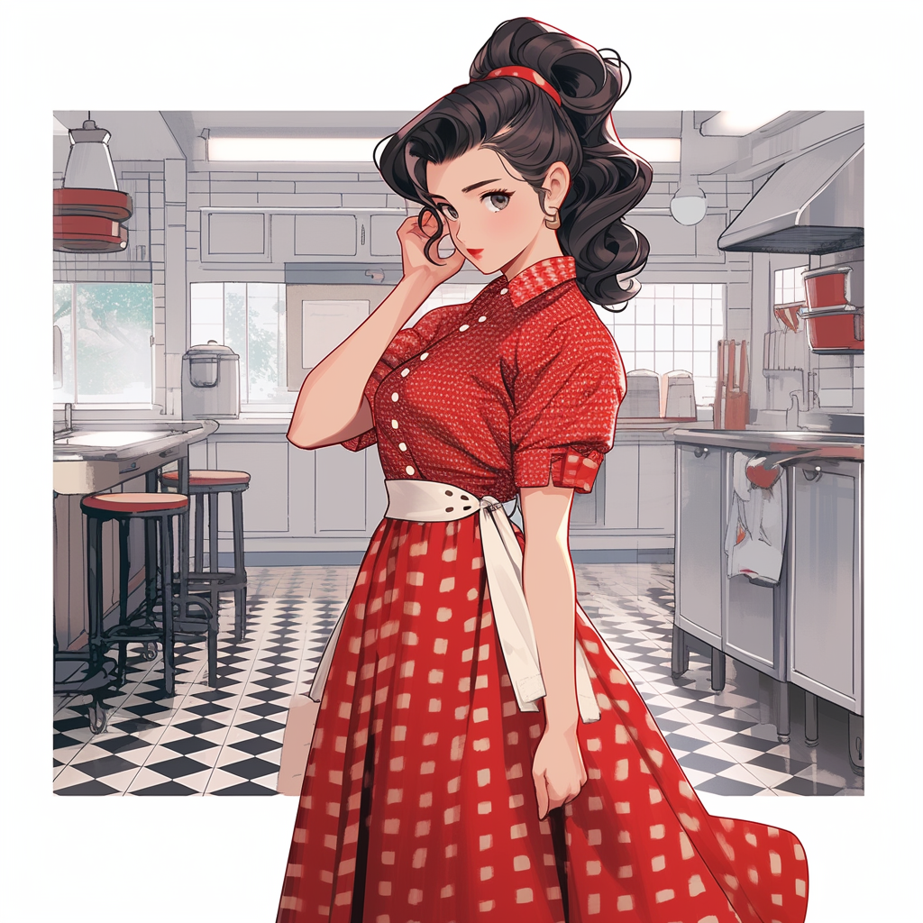 Anime 1950s housewife cooking dinner