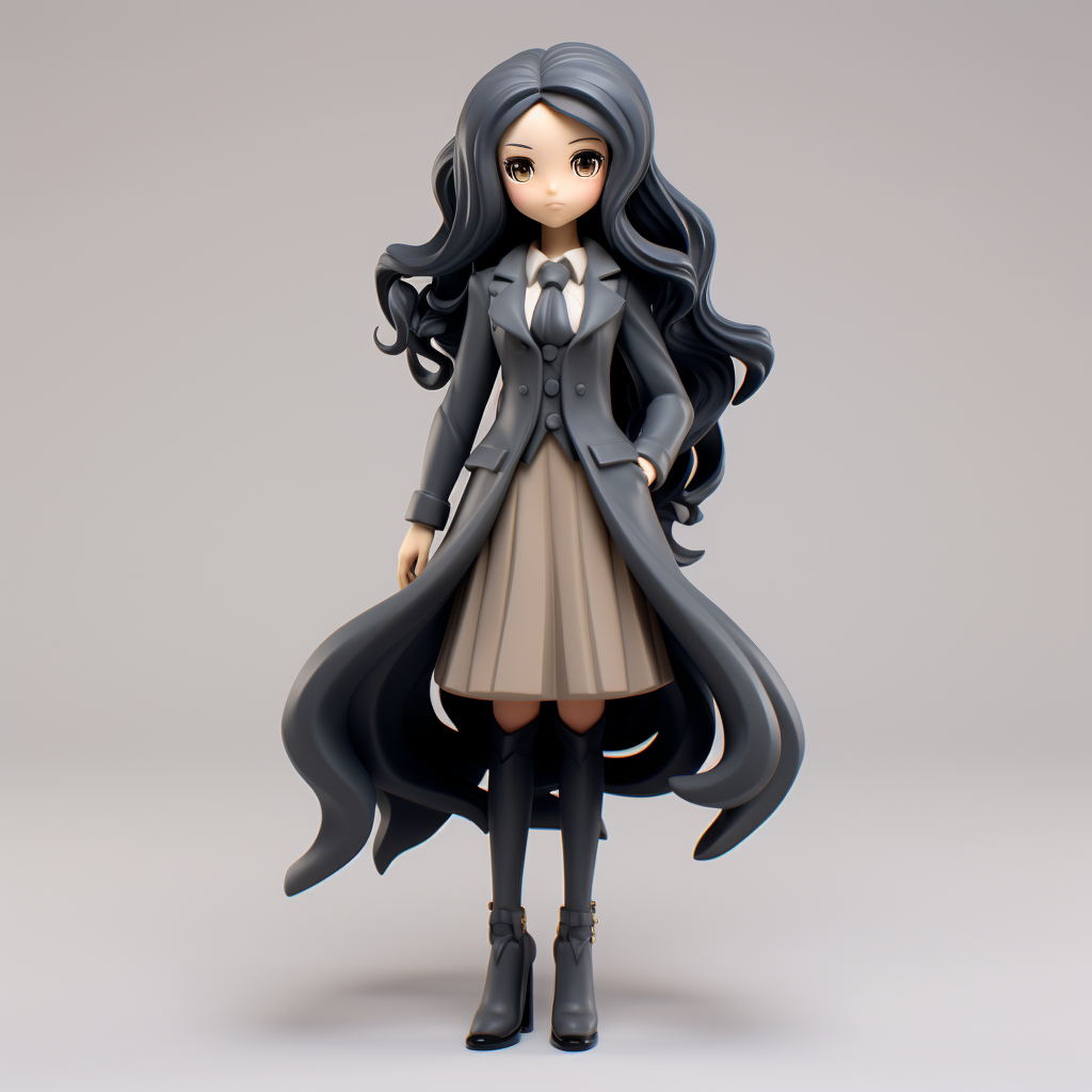 Fullbody Anime Clay Figure Woman in Black Outfit