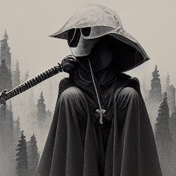 Dark fantasy hooded figure holding greatsword