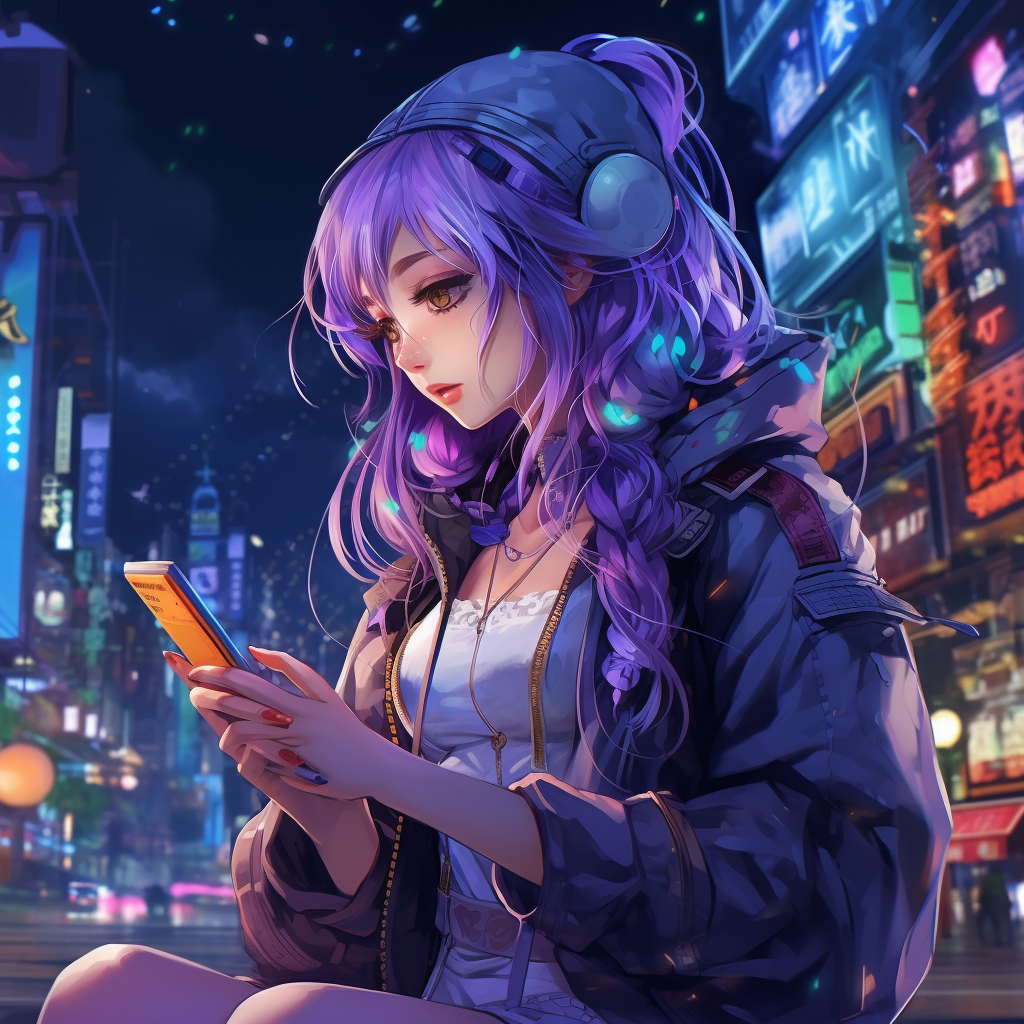 Beautiful Anime Girl in Cyberpunk City