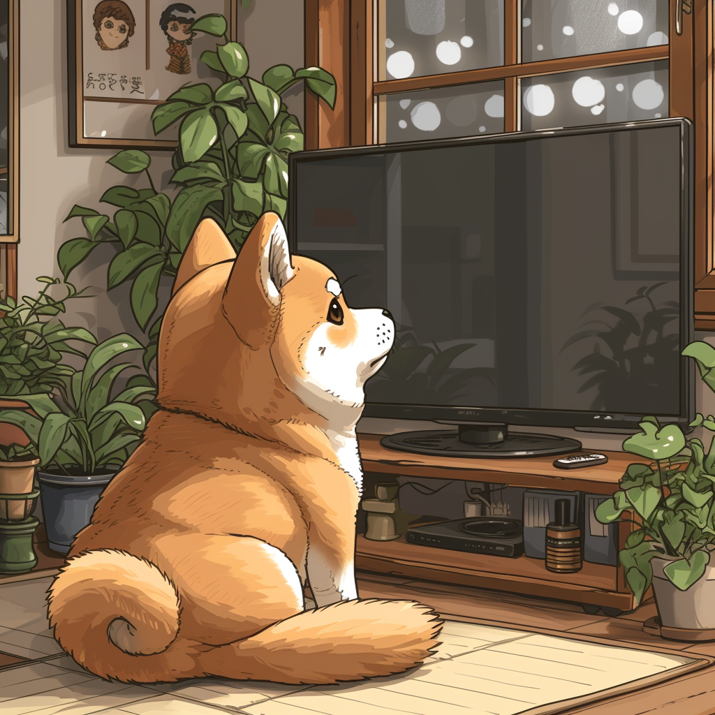 Anime Shiba Inu watching TV