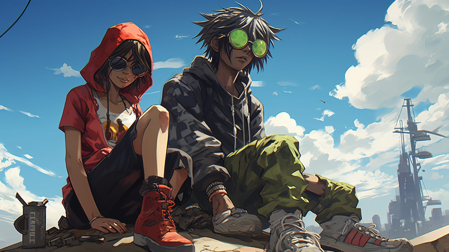 Anime style robbers on a bright day