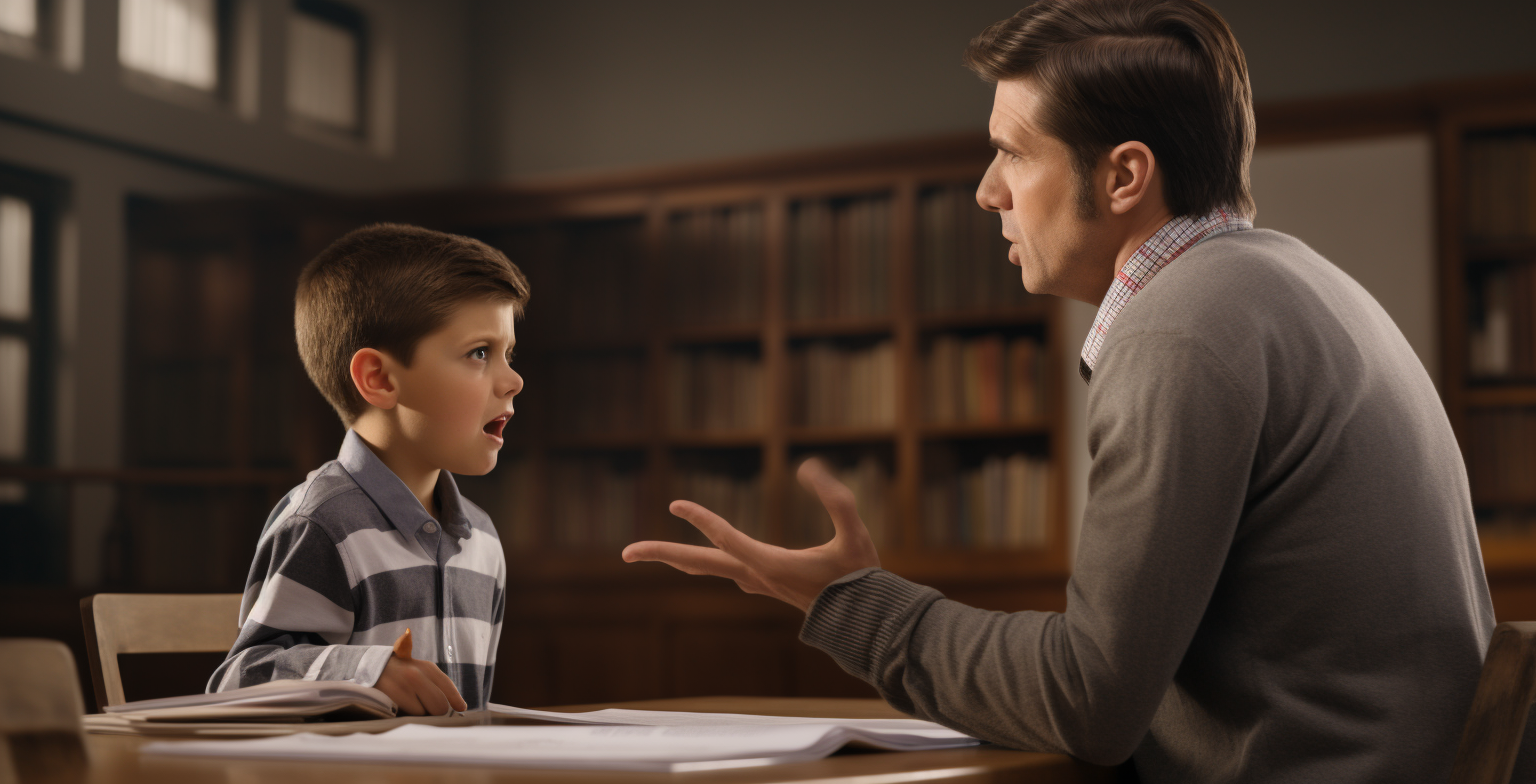 Annoying boy getting disciplined by teacher