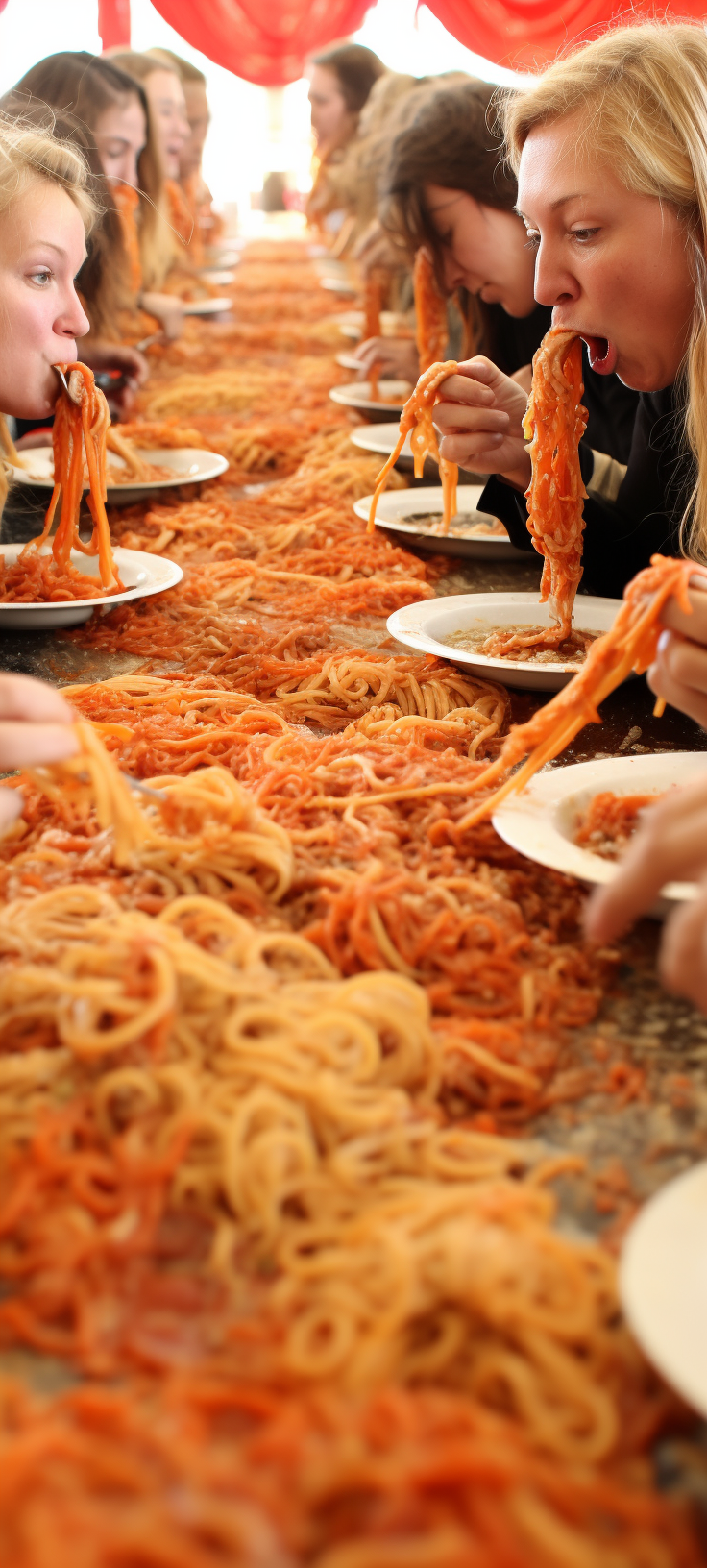 Women participating in tripe eating competition