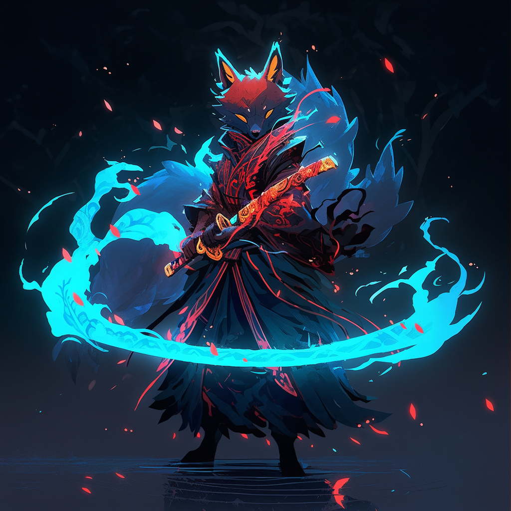 Mystic fox bushi wielding magic blade