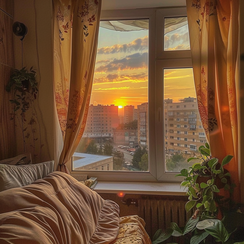 Sun rising through apartment window