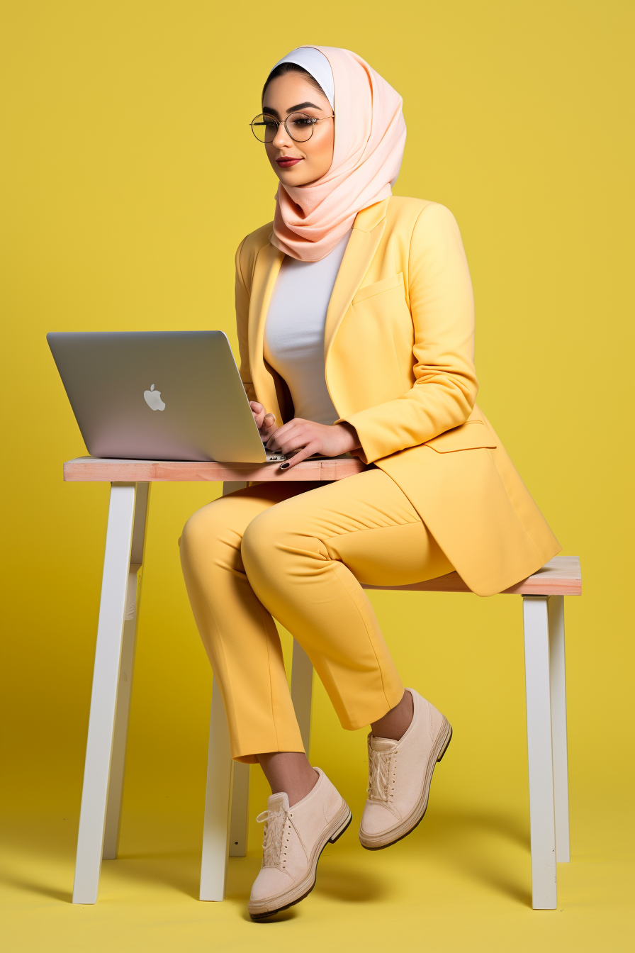 Arab highschool teacher using laptop