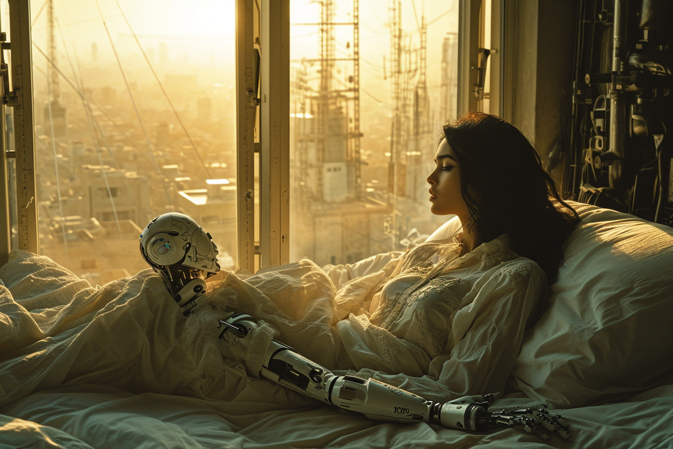 Analog Portrait of Young Arab Woman with Male Robot