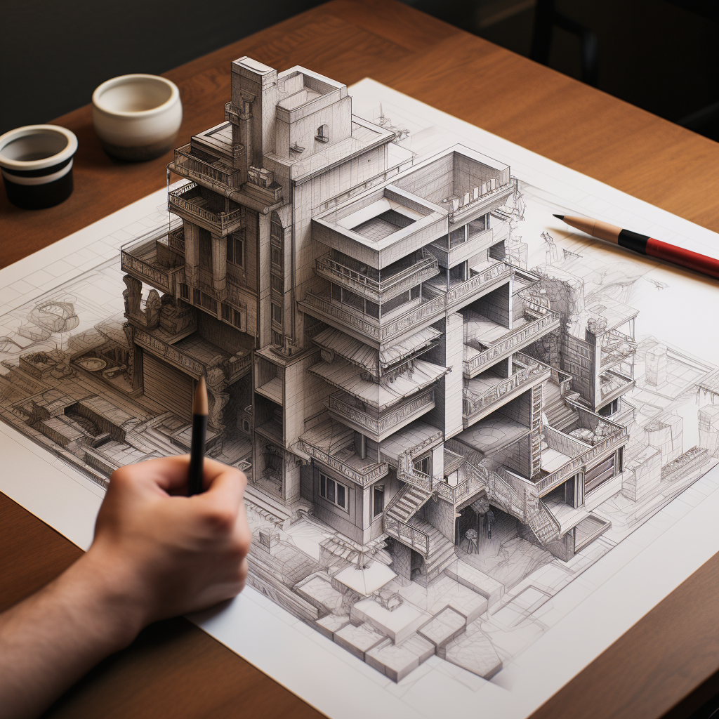 Architectural drawings of buildings