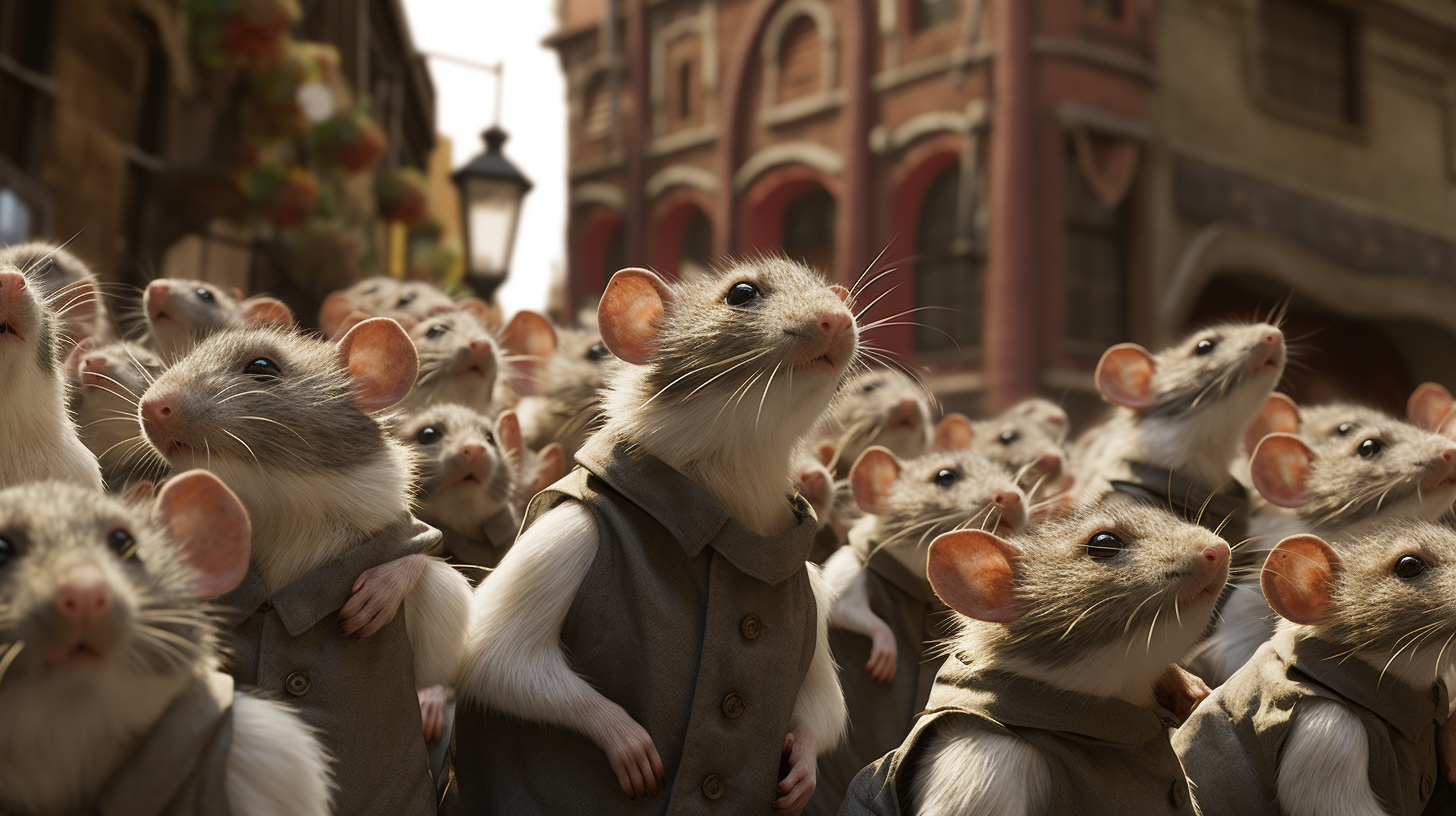 Photorealistic army of rats in side view