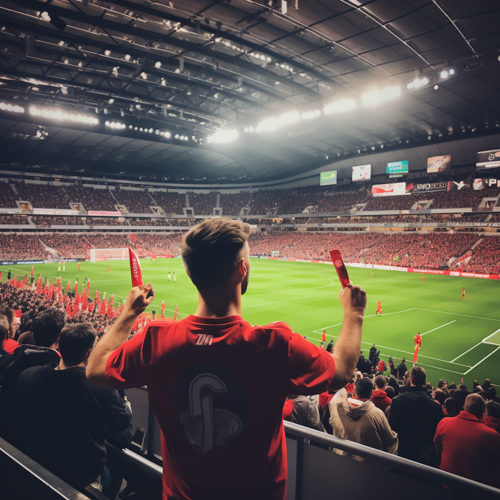 Excited Arsenal fans cheering at stadium