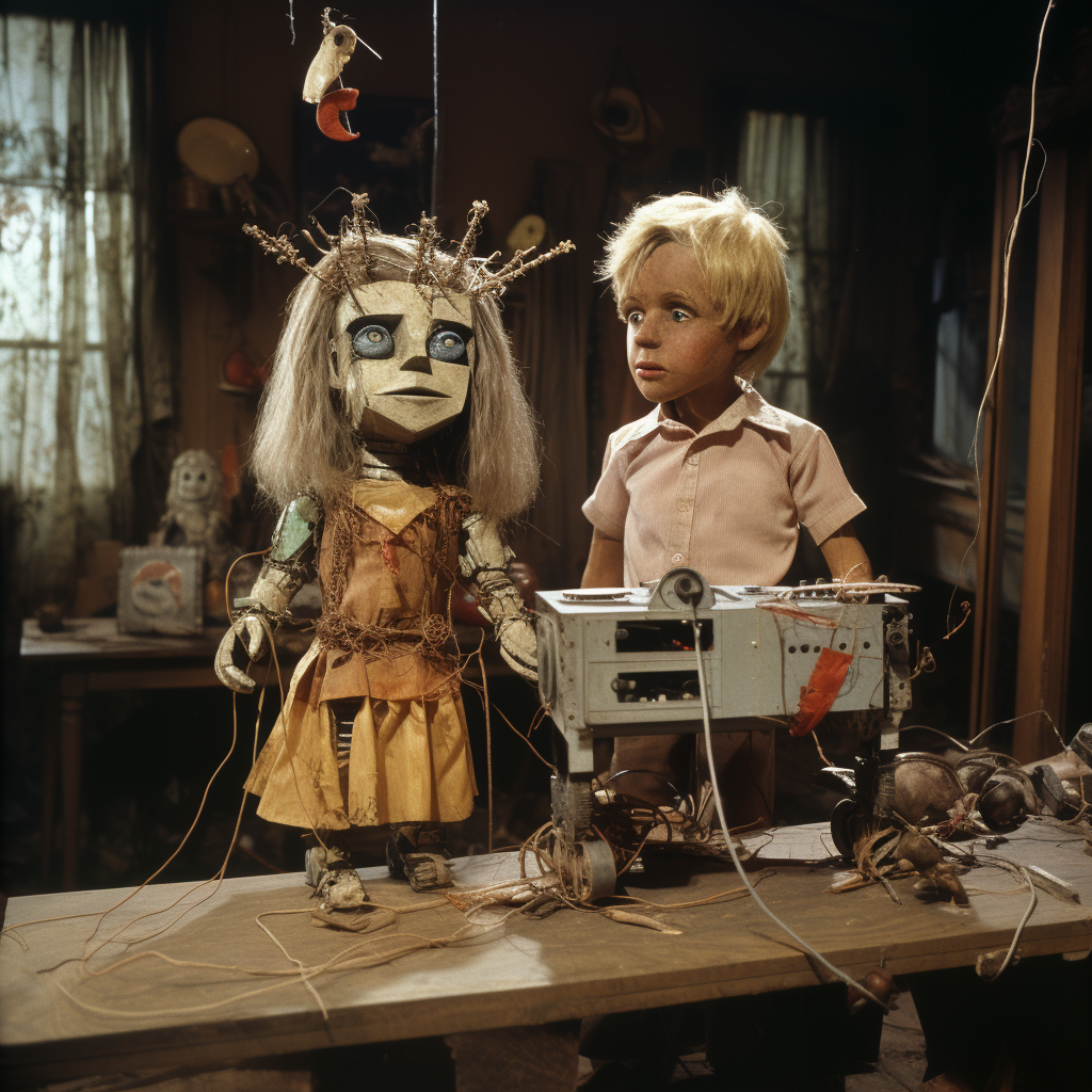 Vintage art house film puppet show