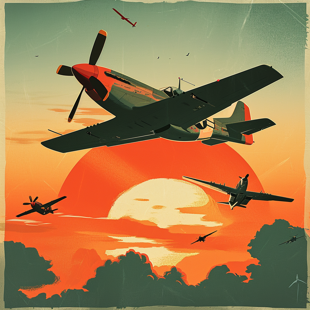 Art Deco WW2 Poster with P51 Mustang Soaring