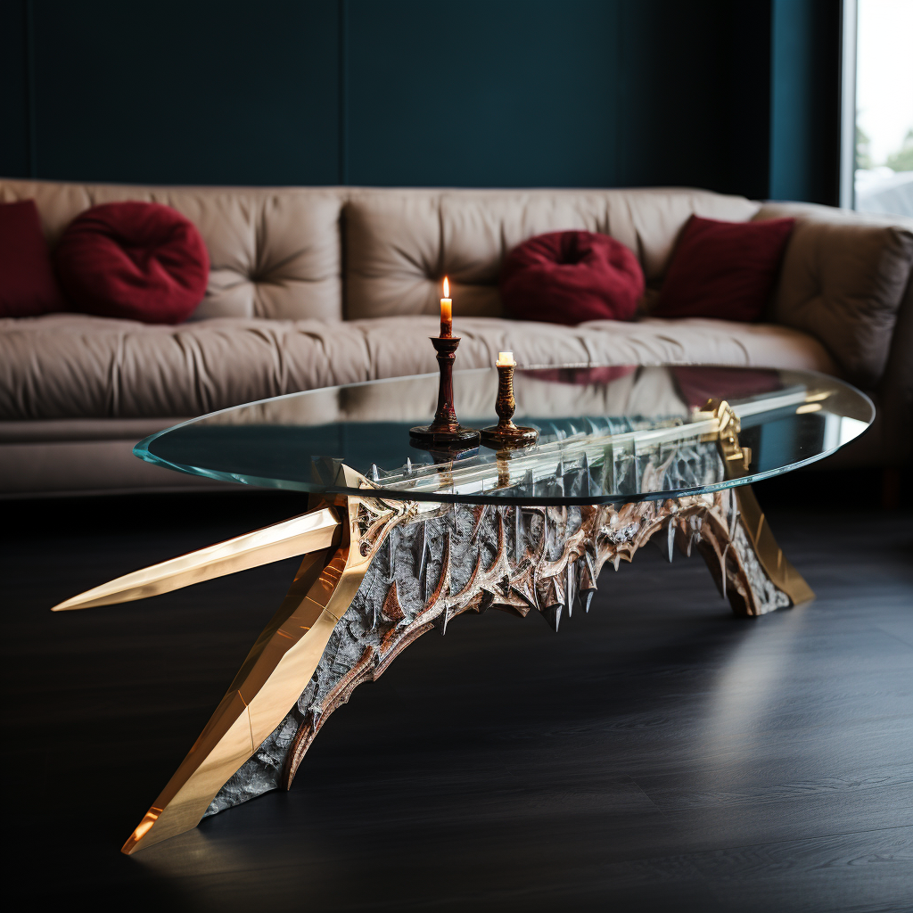 Unique coffee table inspired by King Arthur's sword