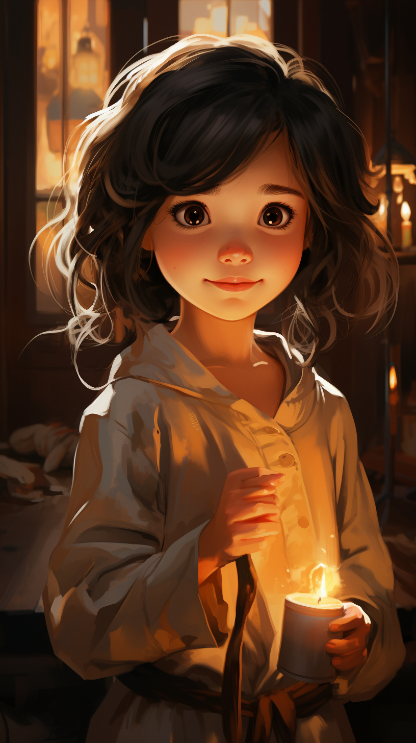 Cute Asian girl depicted in cartoon style