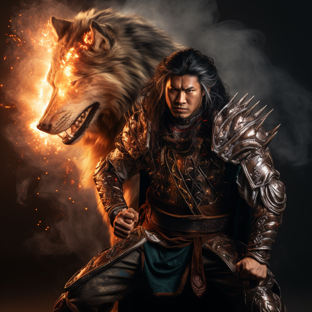 Asian Male Half Wolf Beast Leaning Against Wall