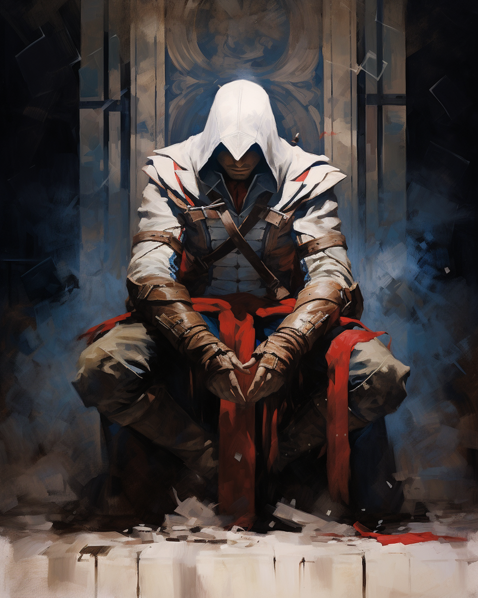 Assassin's Creed Kneeling Red White Blue Painting