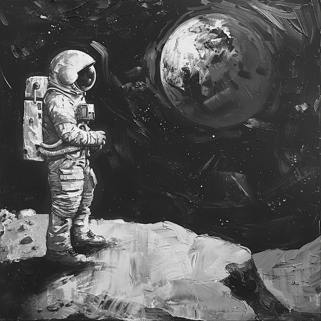 Astronaut on Mars in Black and White