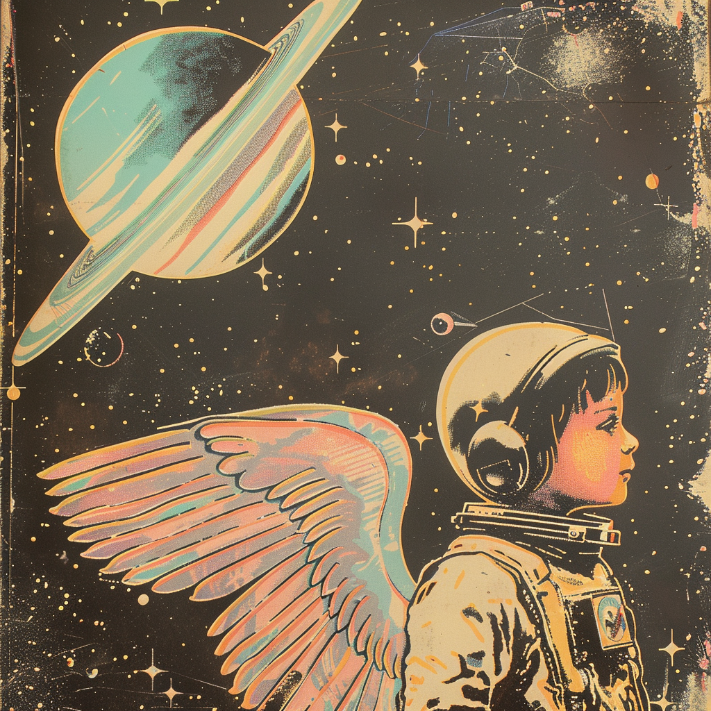 Boy with wings in astronaut suit