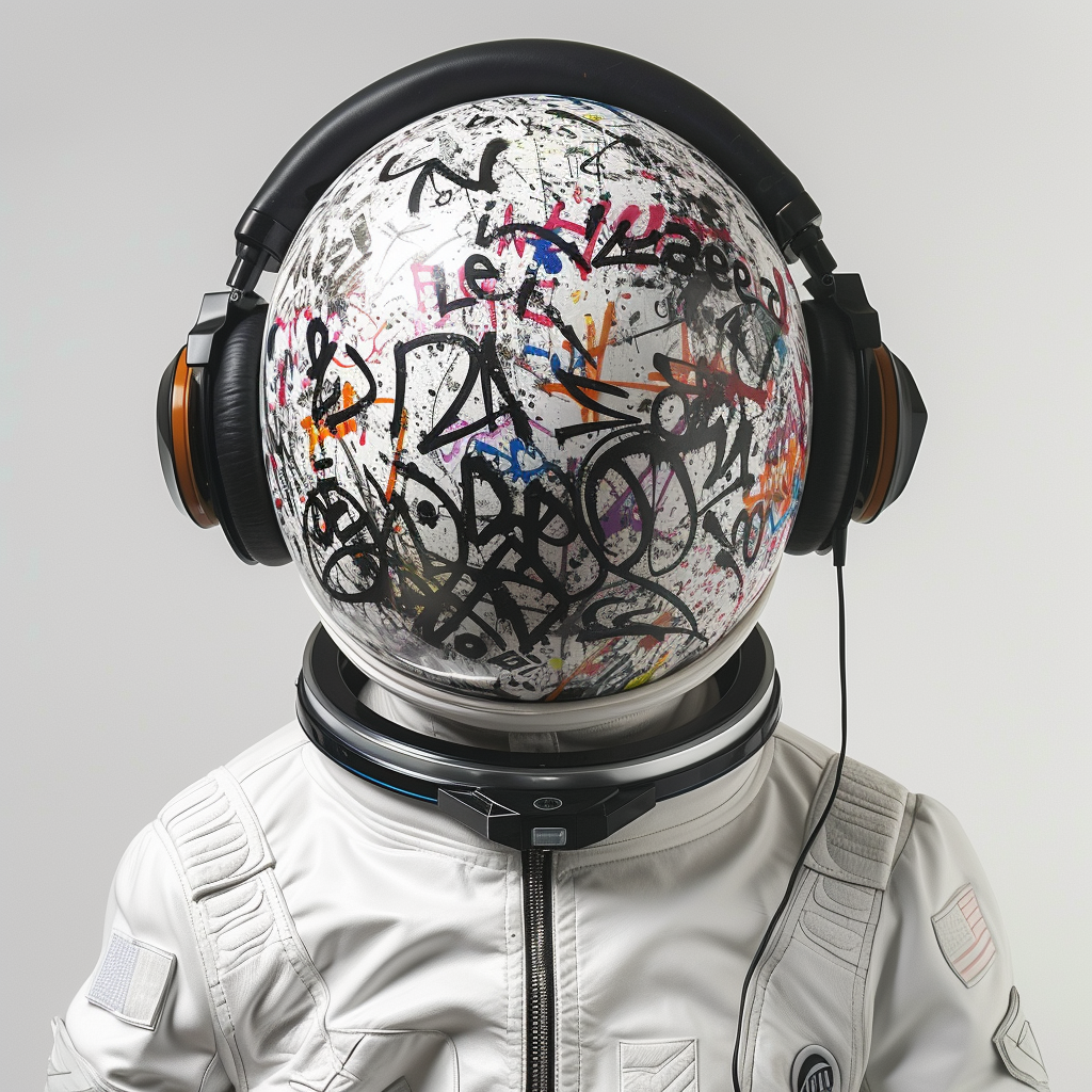 Astronaut wearing graffiti headphones