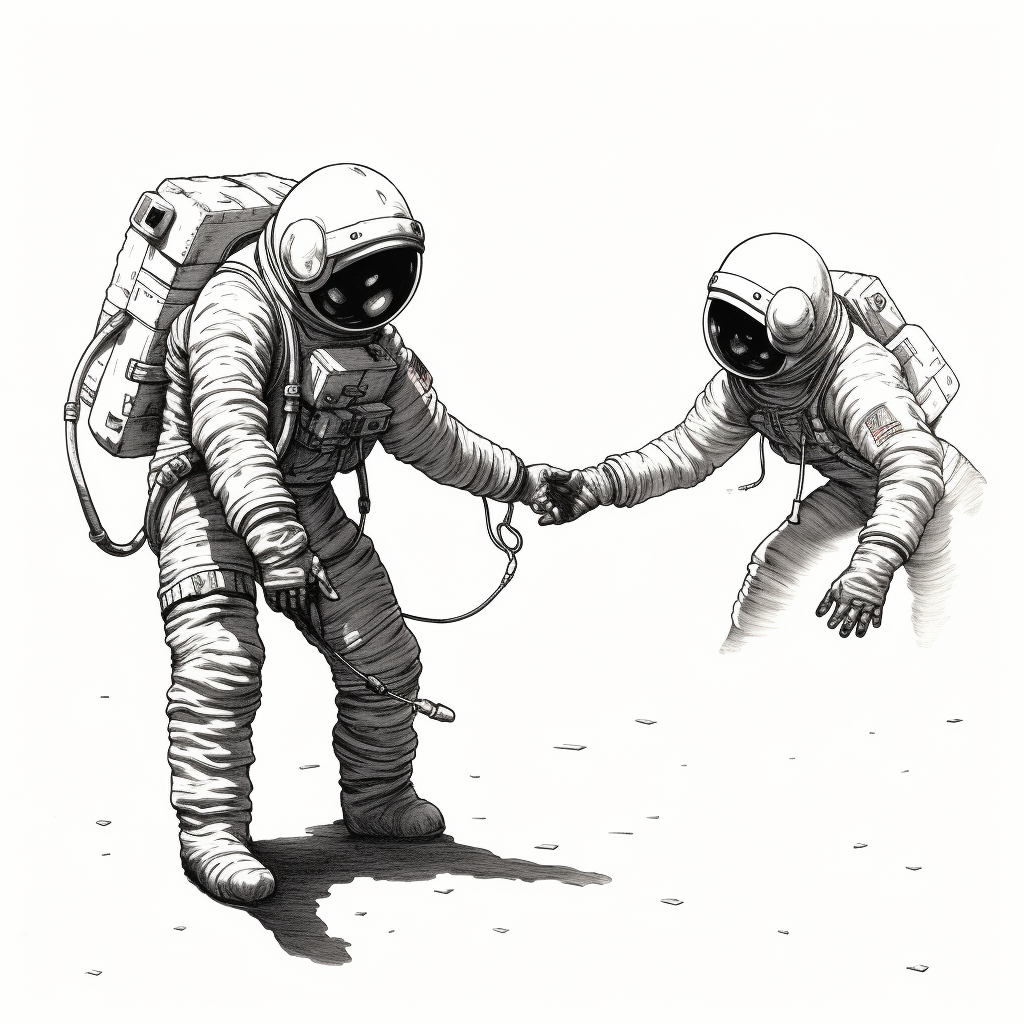 Astronaut touching an Alien sketch