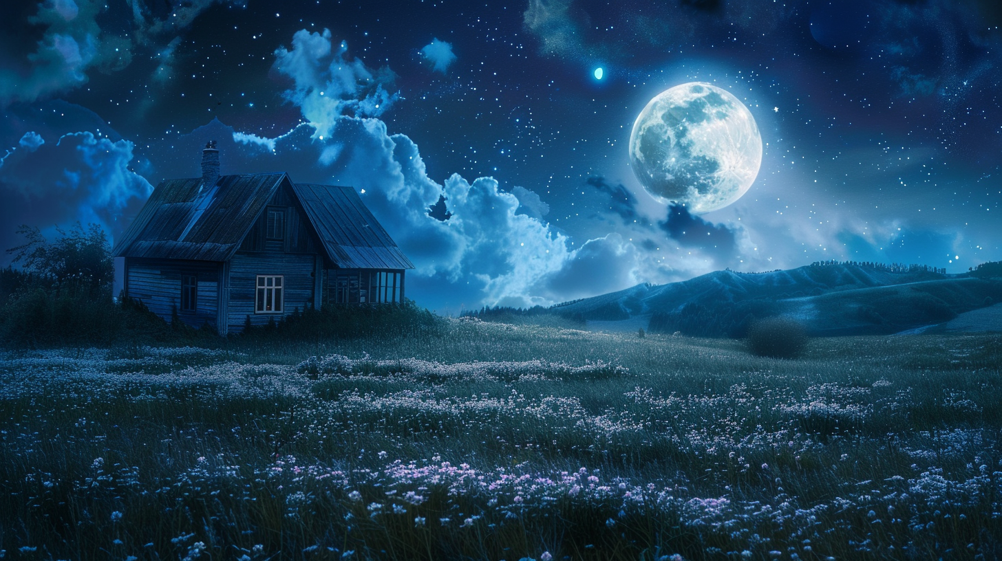 Moonlit Field Wildflowers House