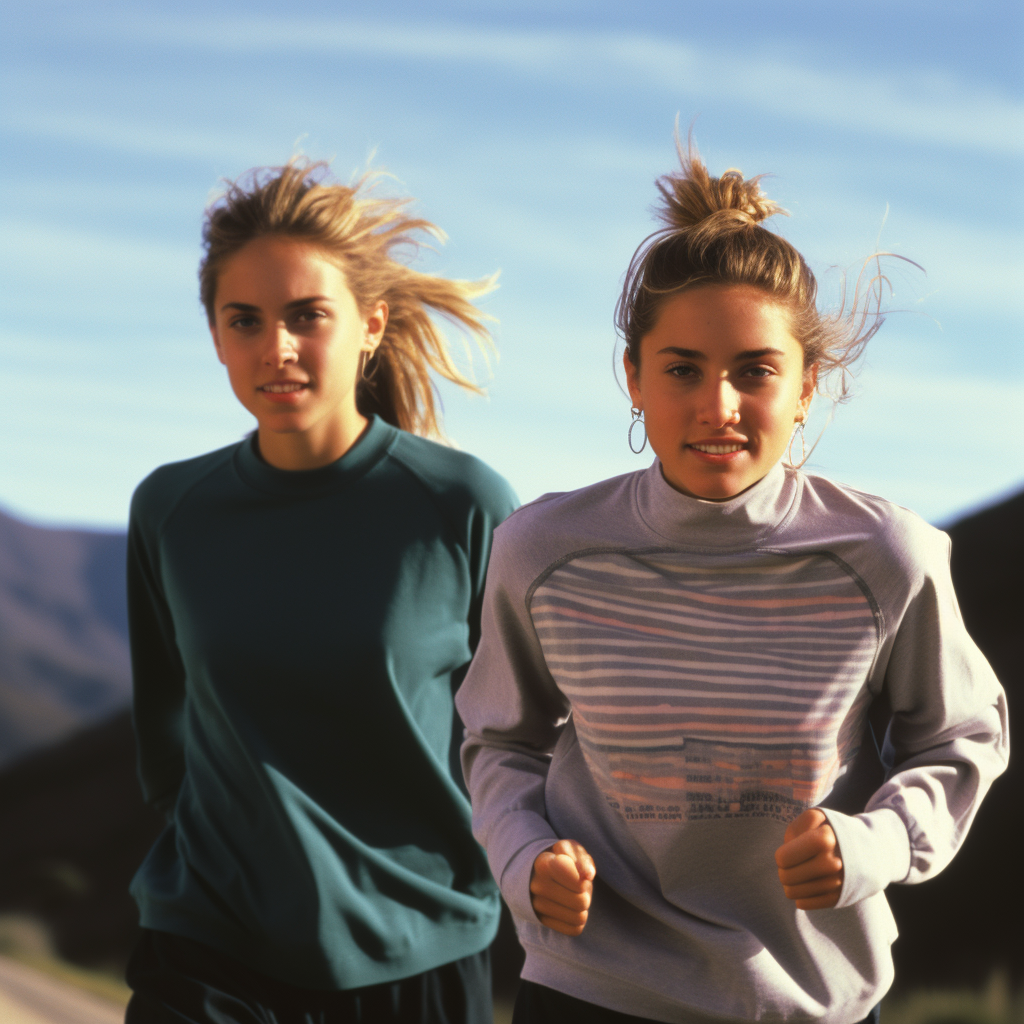 Teenage girls running in fashionable athletic wear