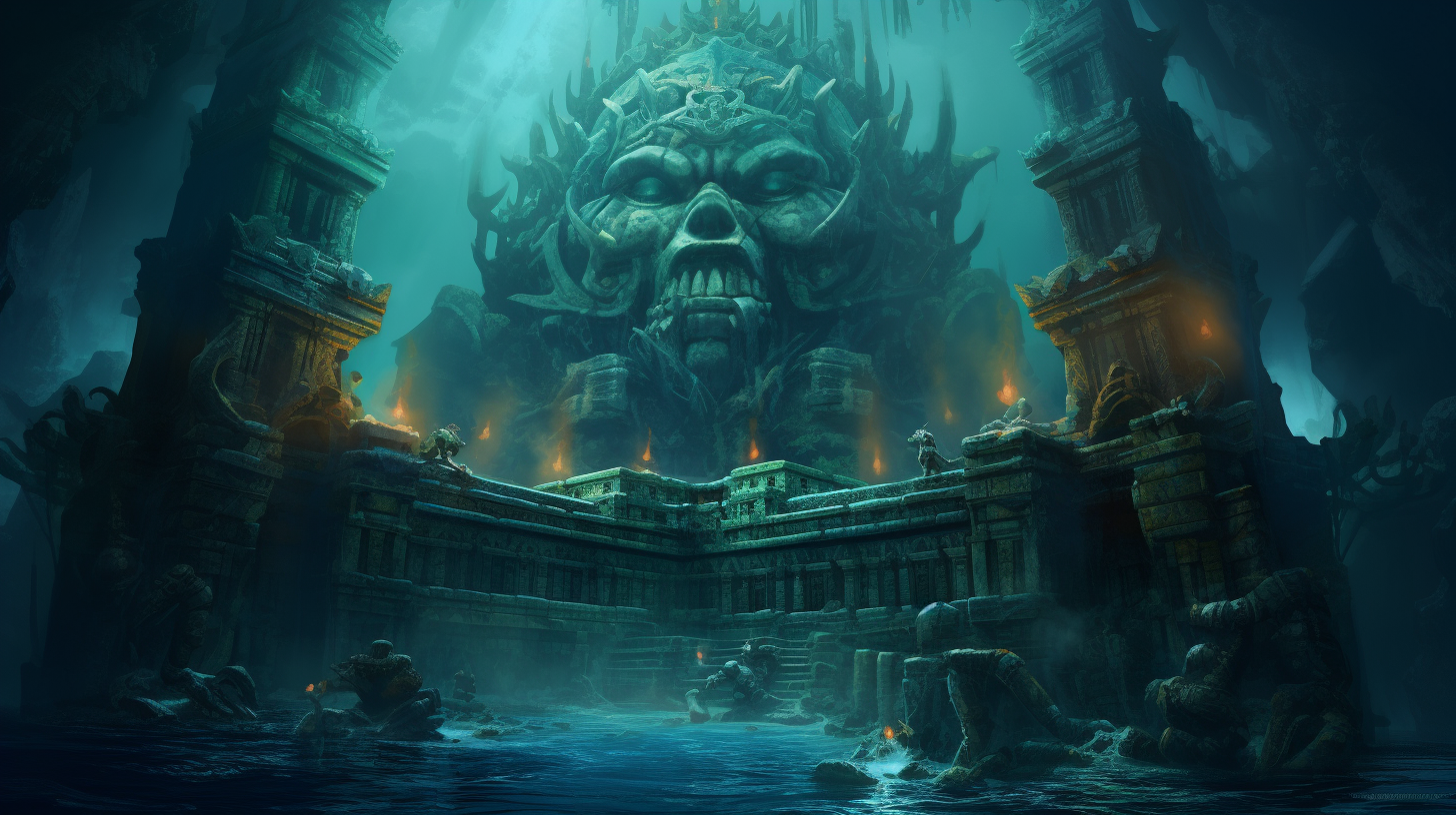 Giant underwater temple in the mythical city of Atlantis